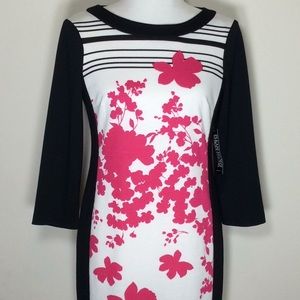 New York & Company Black/White/Pink Floral Dress